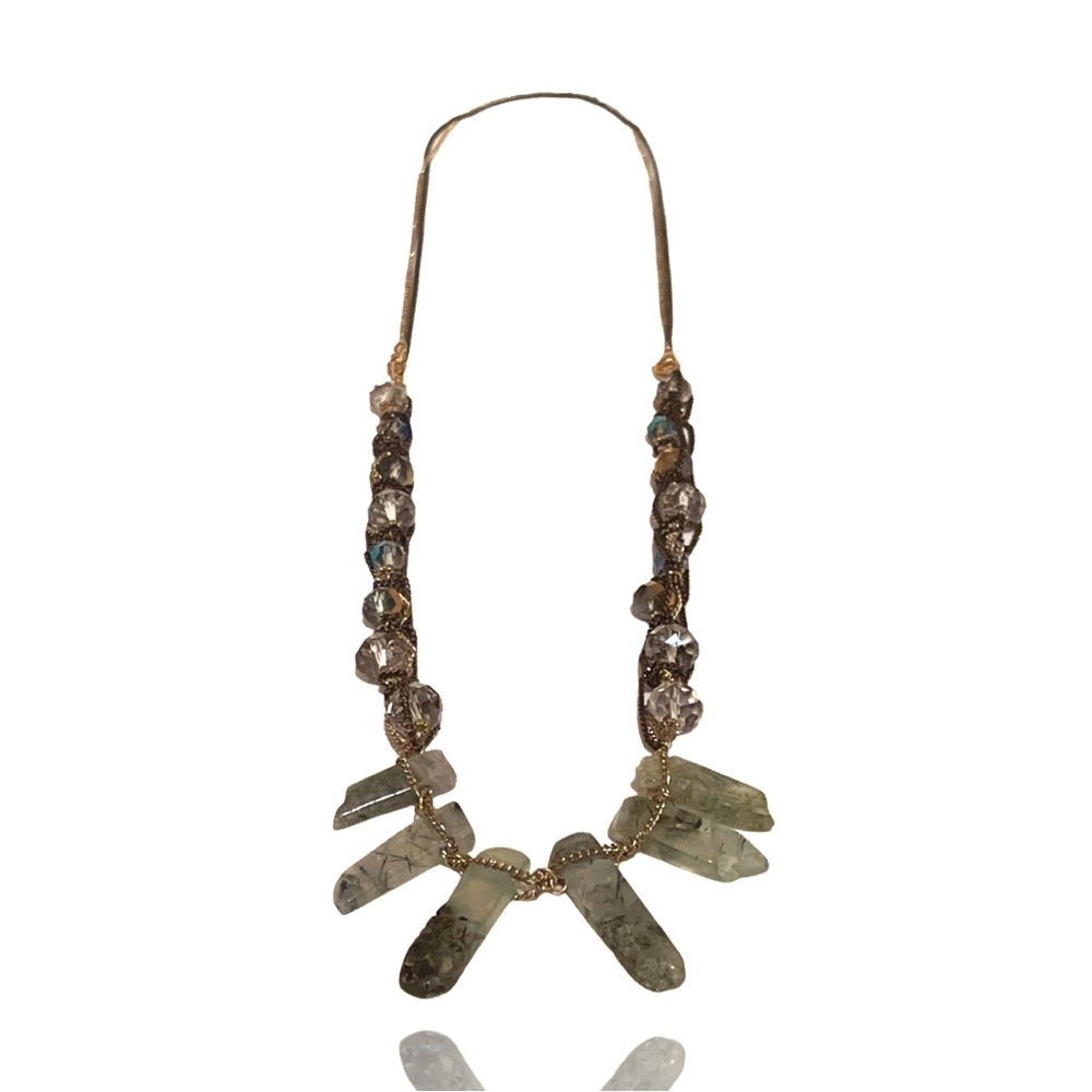 Crystal and Agate Natural Stone Long Boho Artisan Necklace